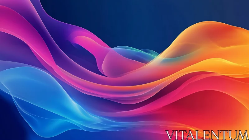 Multi-colored fluid waveforms flow over dark blue backdrop