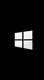 Minimalist white window icon floats on deep black background.