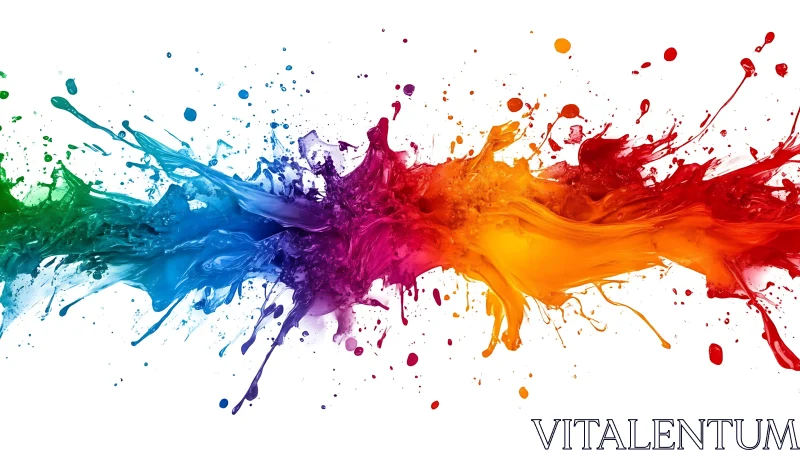 Horizontal spray of multicolor liquid paint on white background.