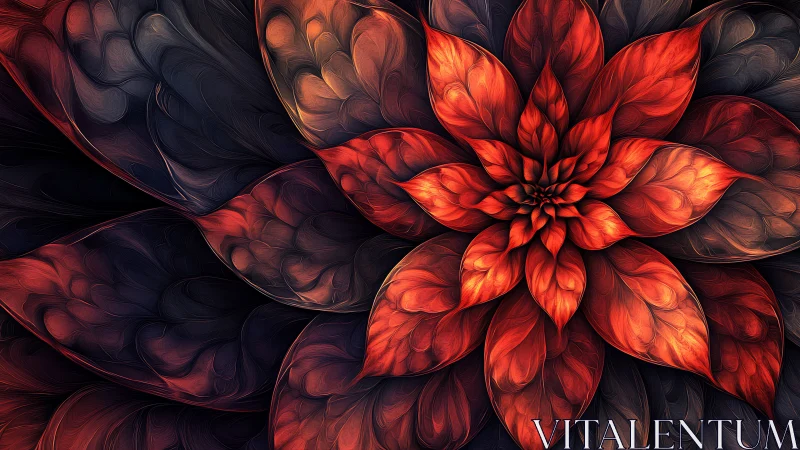 Digital painting floriform mandala with layered crimson petals.