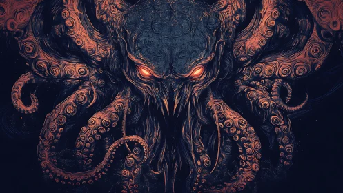 Eldritch tentacled demon emerges from abyssal darkness.