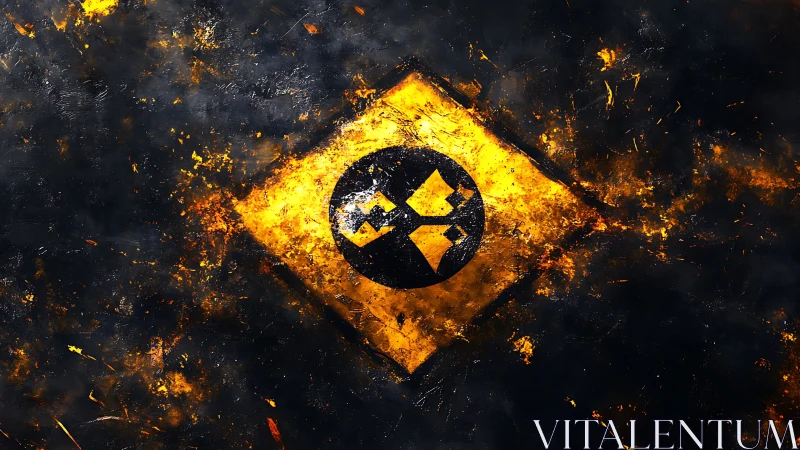 Fiery hazard symbol melts through dark textured background