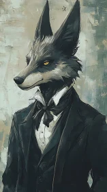 Anthropomorphic fox gentleman rendered in textured oil style