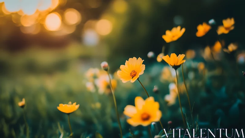 Yellow Flowers in Golden Hour Garden.