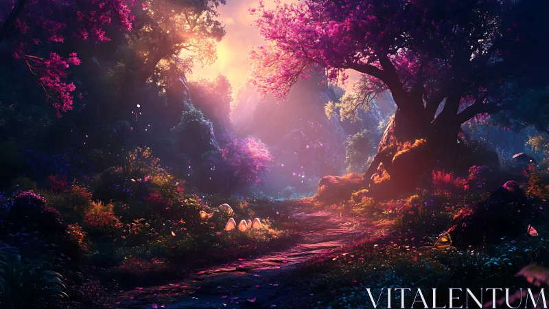 Enchanted Forest Path Glowing with Magical Twilight Light