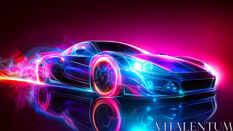 Neon sports car accelerates through glowing futuristic tunnel