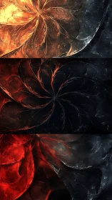 Embers and petals swirling through a dark cosmic bloom.