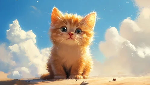 Giant Orange Kitten Under Boundless Skies.