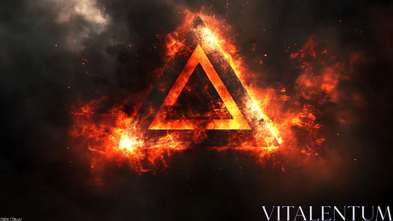 Burning Triangle Symbol in Fiery Explosion.