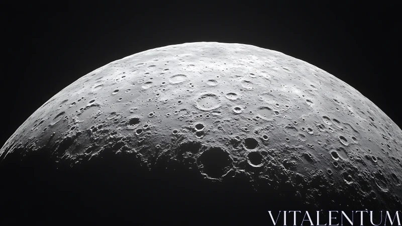 Quiet moonrise over a cratered silver horizon in space.