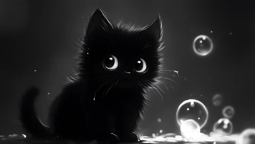 Midnight Whiskers: A Feline's Enchanted Soap Bubble Dreams