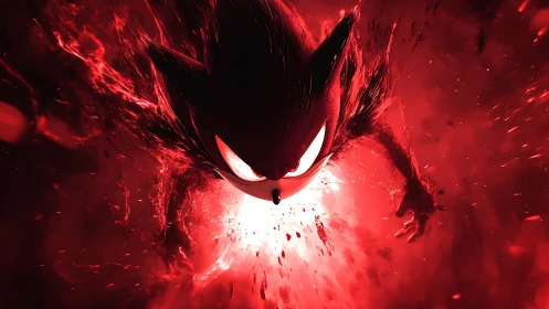 High-intensity red energy burst surrounds stylized hedgehog silhouette