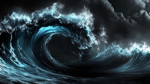 Cataclysmic bioluminescent wave arcs through a stormfront