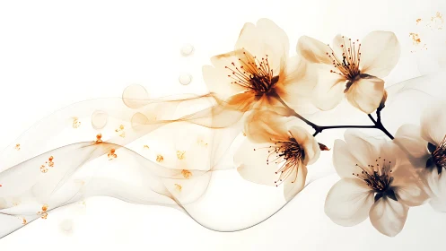 Cream Blossoms with Golden Stamens Flow Across Luminous Space