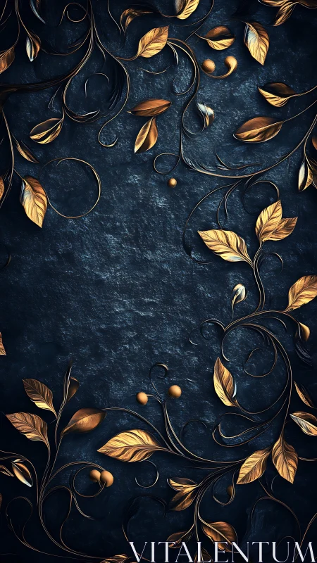 Gold botanical ornament on dark stone textured background.