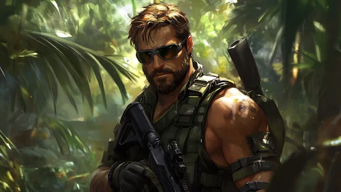 Armored jungle operative rendered in high-detail digital painting