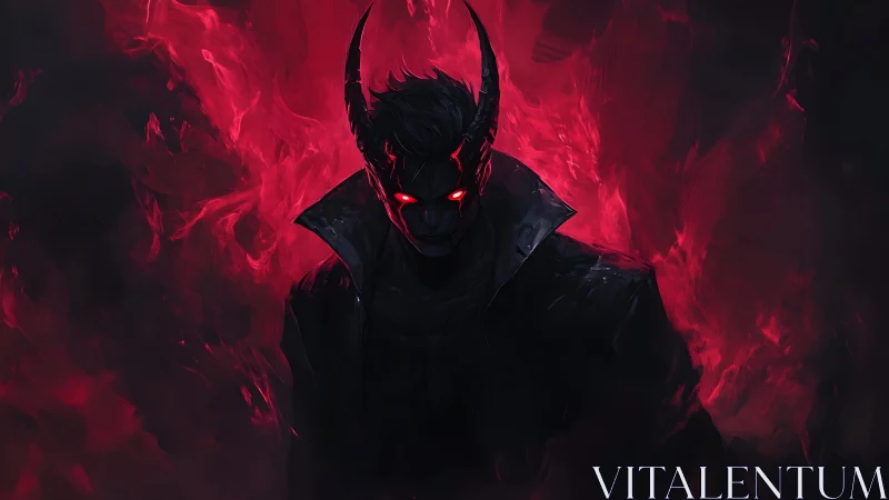 Demonic silhouette in red volatile plasma illumination field.