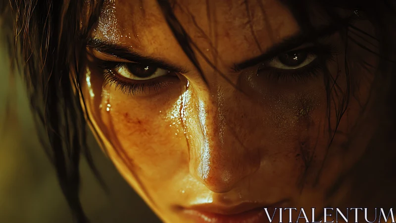 Storm-lit warrior gaze carves through shadow and silence