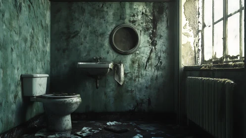 Quiet decay in a forgotten, light-soaked bathroom corner.