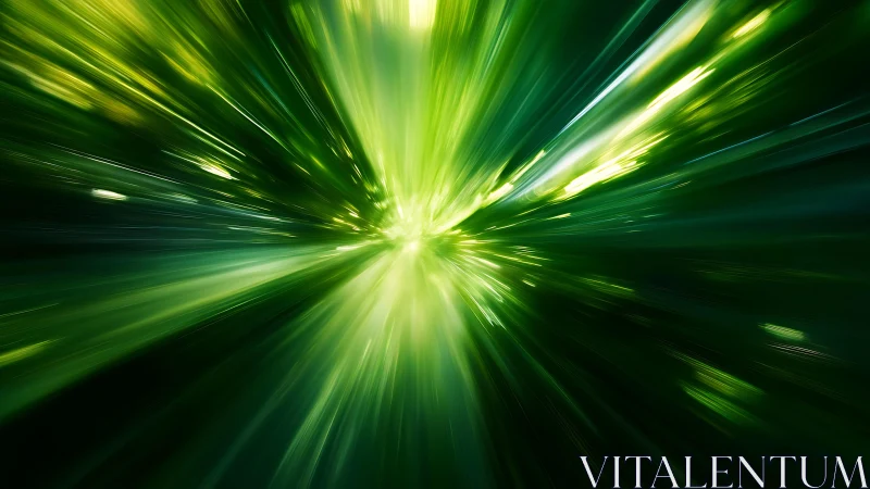 Abstract green light burst with motion blur effect, digital style.