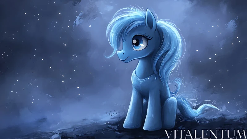 Gentle blue pony shining softly in a dreamy night sky.