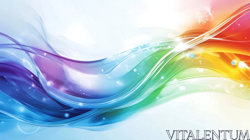 Rainbow energy waves flow across luminous white space.