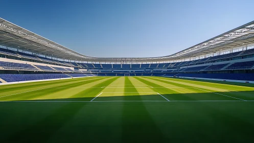 Sunlit football stadium awaiting the first joyful kickoff.