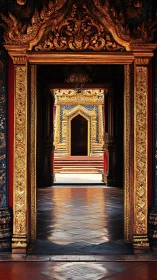 Recursive gilded temple portals in axial architectural alignment.