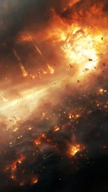 Catastrophic Space Collision: Celestial Explosion with Meteor Debris.