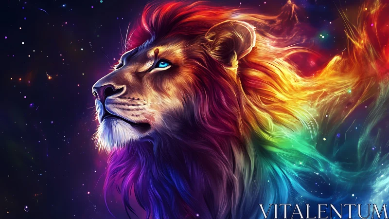 Chromatic nebula lion rendered in luminous digital brushwork