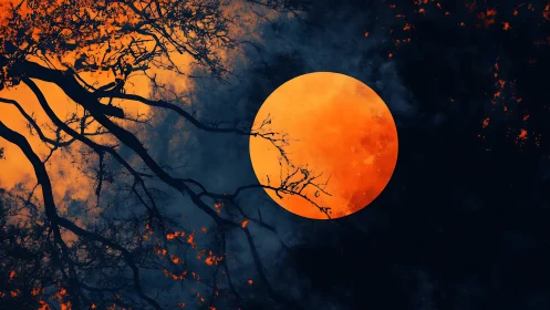 Digital moonlit canopy with high-contrast silhouette composition.