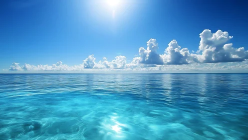 Sunlit ocean glass hums quietly beneath marching clouds