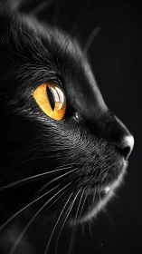 Black Cat Portrait with Golden Eyes - Monochromatic Study.