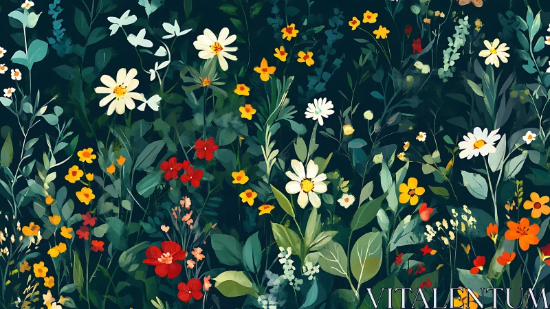 Vibrant Wildflower Garden Against Deep Teal Background.