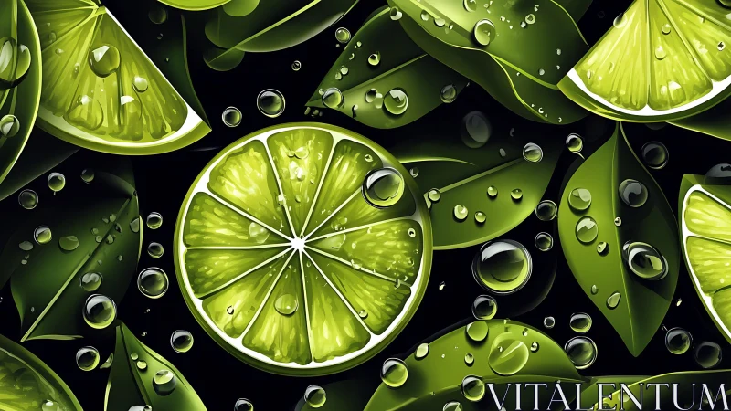 Lime slices and glossy leaves glow with fresh citrus energy