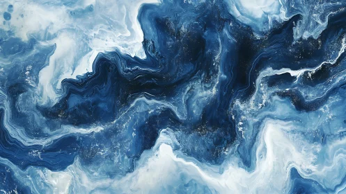 Deep navy and white fluid abstraction renders cosmic tidal motion