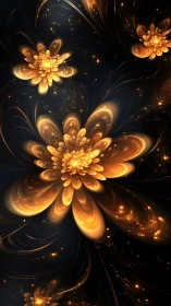 Golden cosmic flowers glow gently across a dreamy night sky
