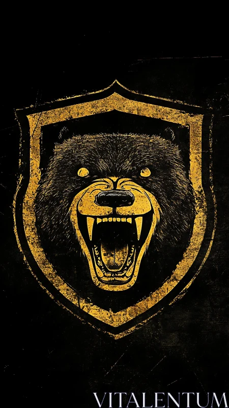 Golden roaring bear crest on bold midnight black shield.