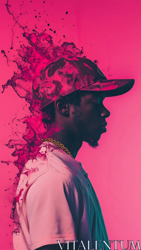 Profile portrait merges ink-like splash effects with neon hues