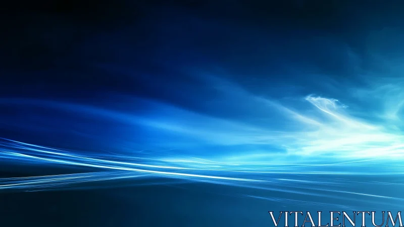 Blue light streaks over abstract horizon in motion.