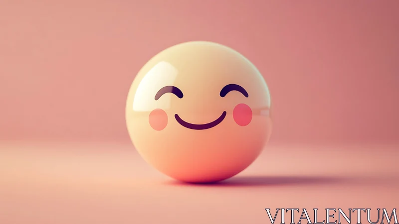 Smiling pastel emoji sphere glows on a soft pink stage.