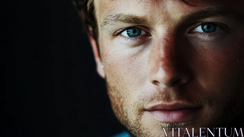 Close-up portrait of male face with high detail lighting.