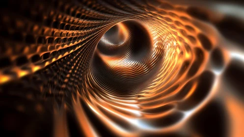 Futuristic Abstract Tunnel with Metallic Orange Light Effects.