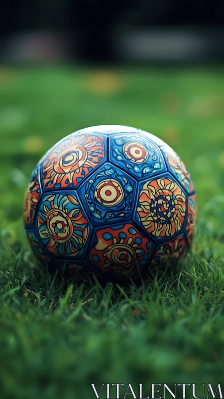 Photoreal soccer ball with ornamental geometric panel design.