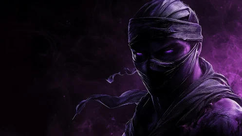 Digital painting portrait of a spectral purple-masked assassin.