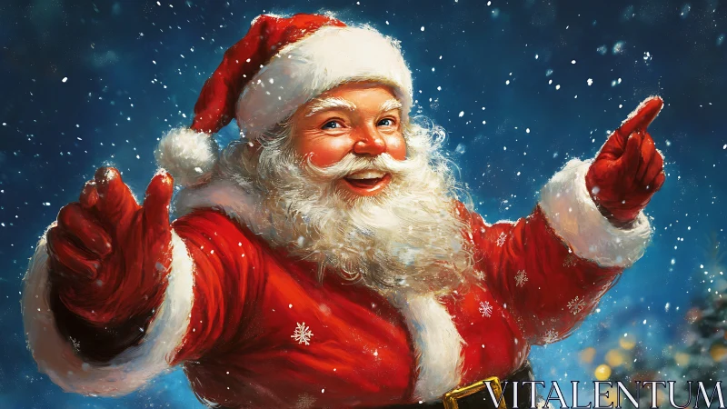 Festive Santa Claus portrait in snowy night environment