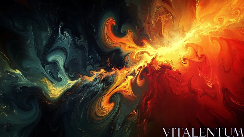 Cosmic fireburst splits swirling teal and crimson void.