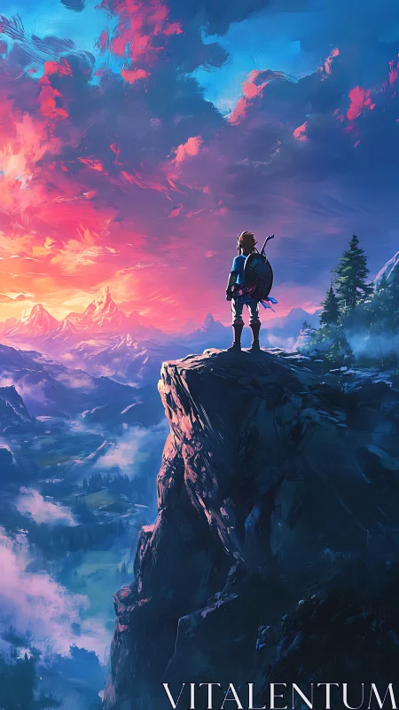 Solitary adventurer overlooking colorful mountain valley.