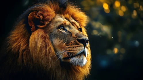 Digital painting portrait of lion in dramatic rim lighting.