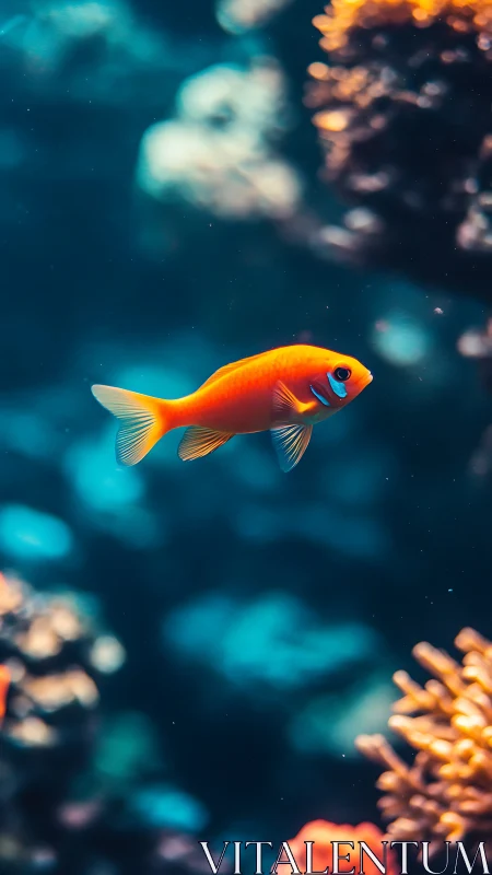 Solitary ember fish gliding through jewel bright reef calm.